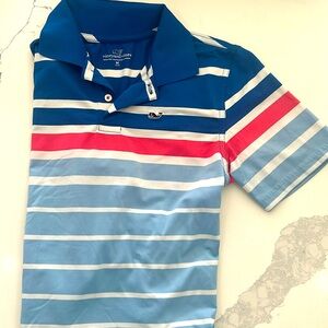 Vineyard Vines blue, salmon and white striped polo - size Medium Boys